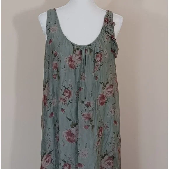 Cobblestone Living Sage Green Floral Tank Maxi Dress Rayon Silk Women US OS - Picture 2 of 8